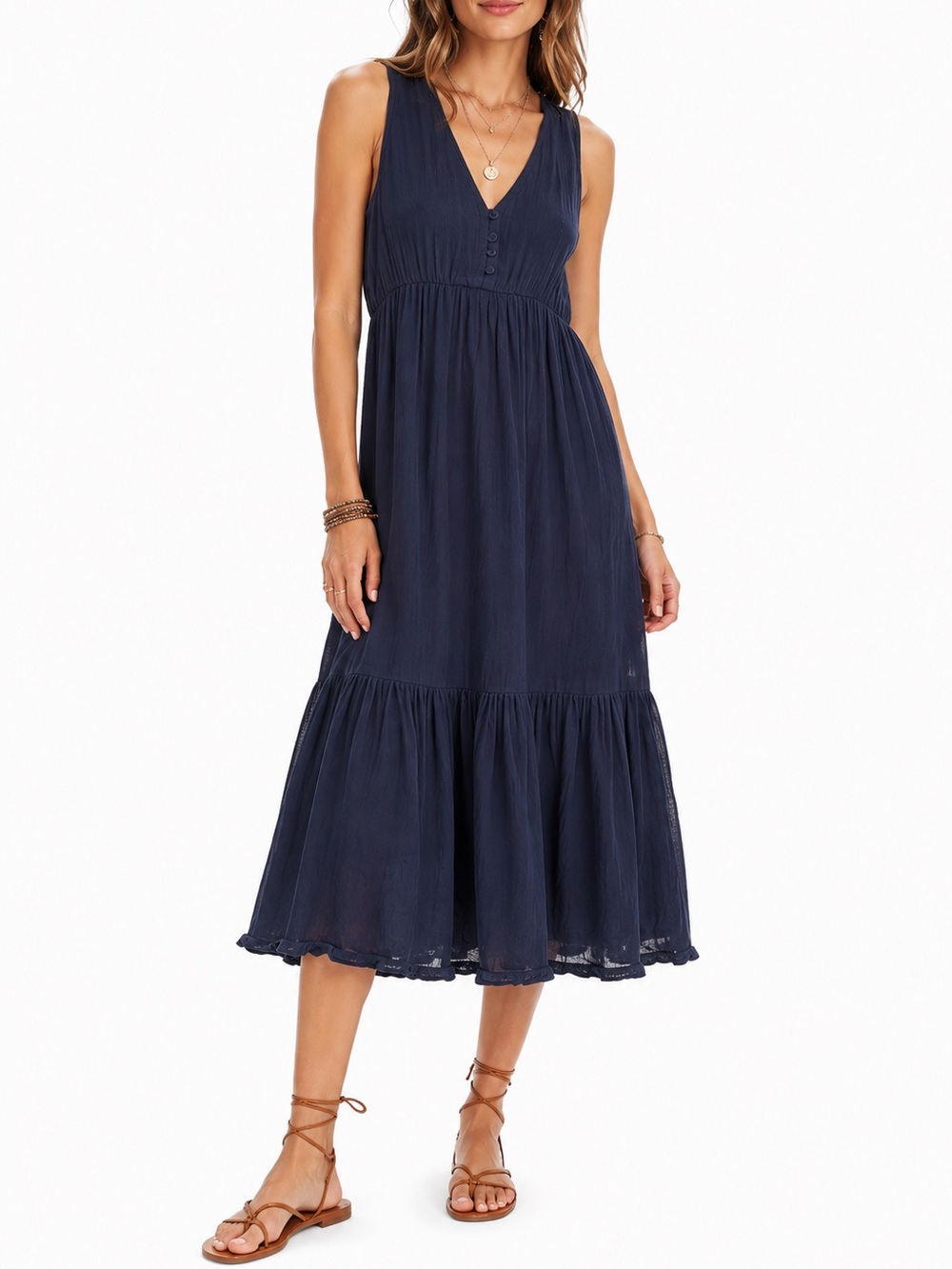 LUCKY BRAND Cotton Gauze Maxi Dress American Navy Sleeveless - Size Small